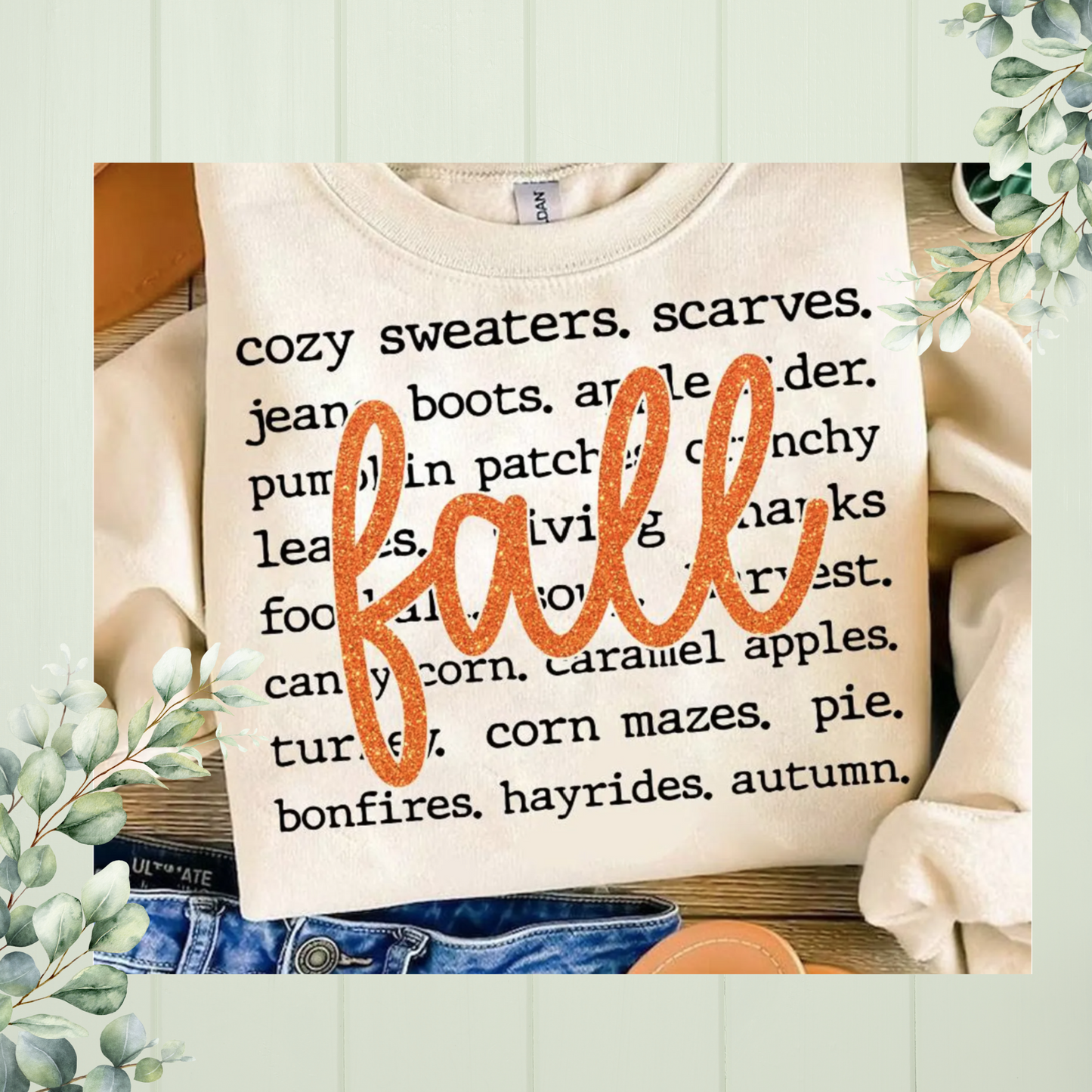 Text With Fall Overlay Crewneck