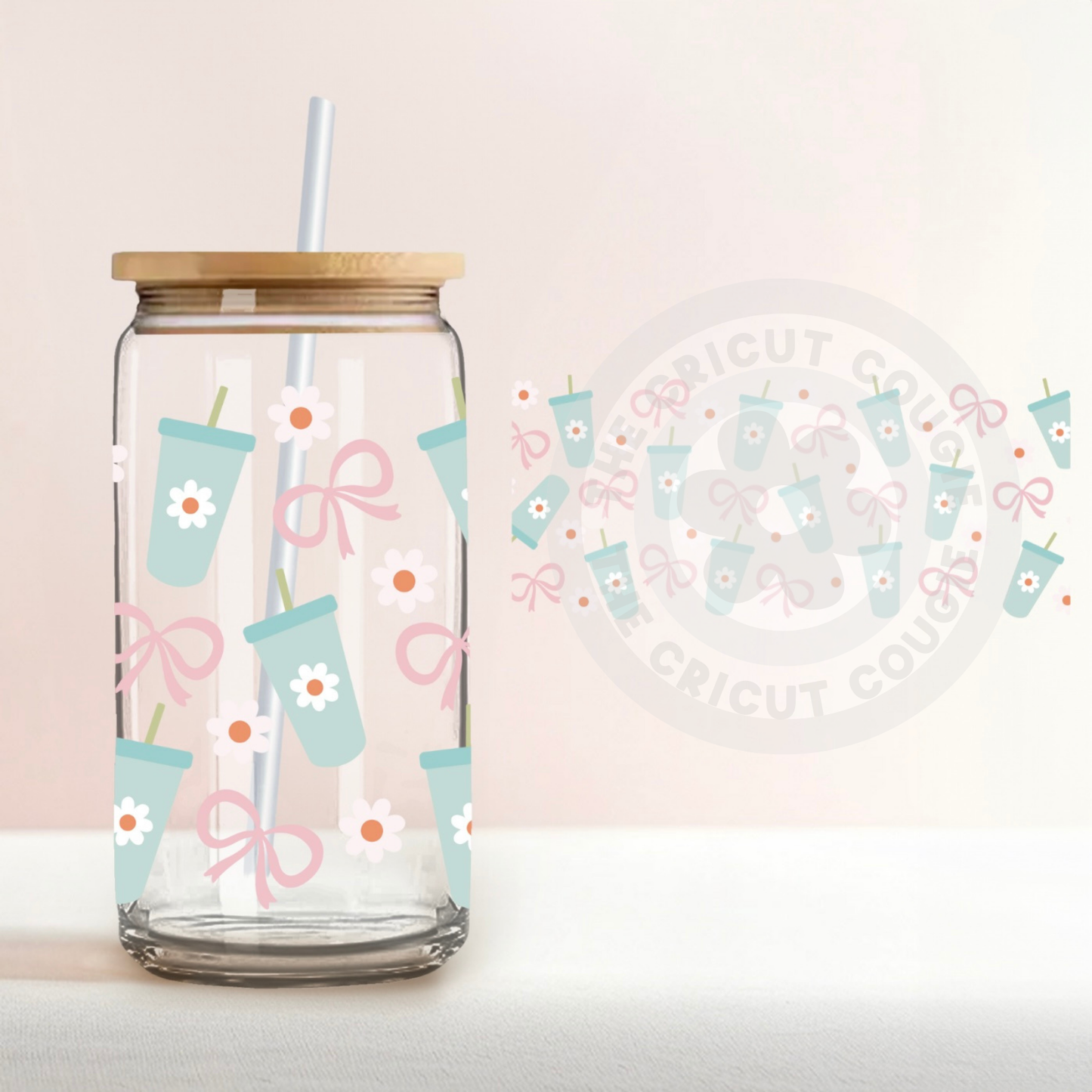 Tumbler Coquette Bows Print Clear 16 oz. Glass Cup
