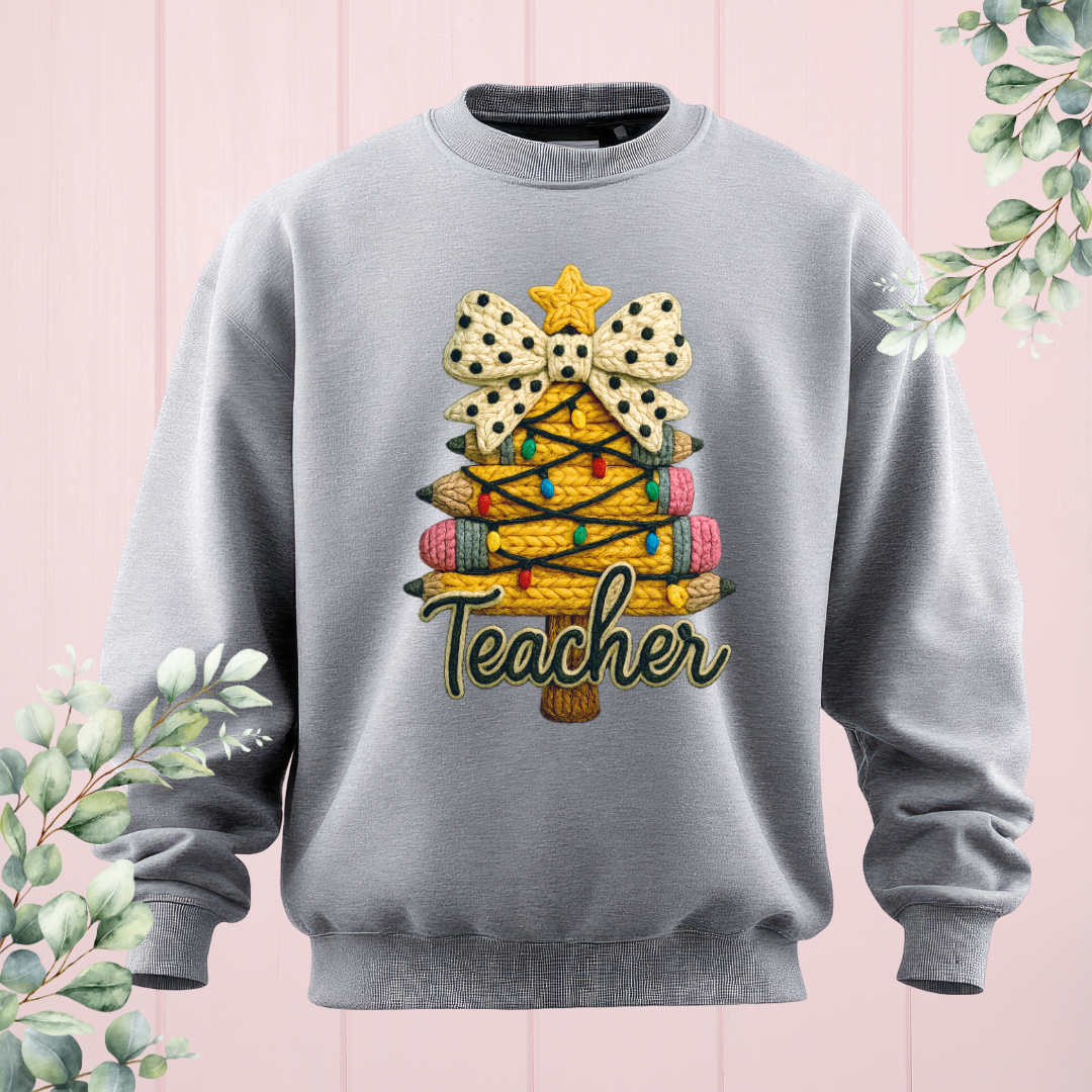 Faux Yarn Christmas Tree Teacher Crewneck