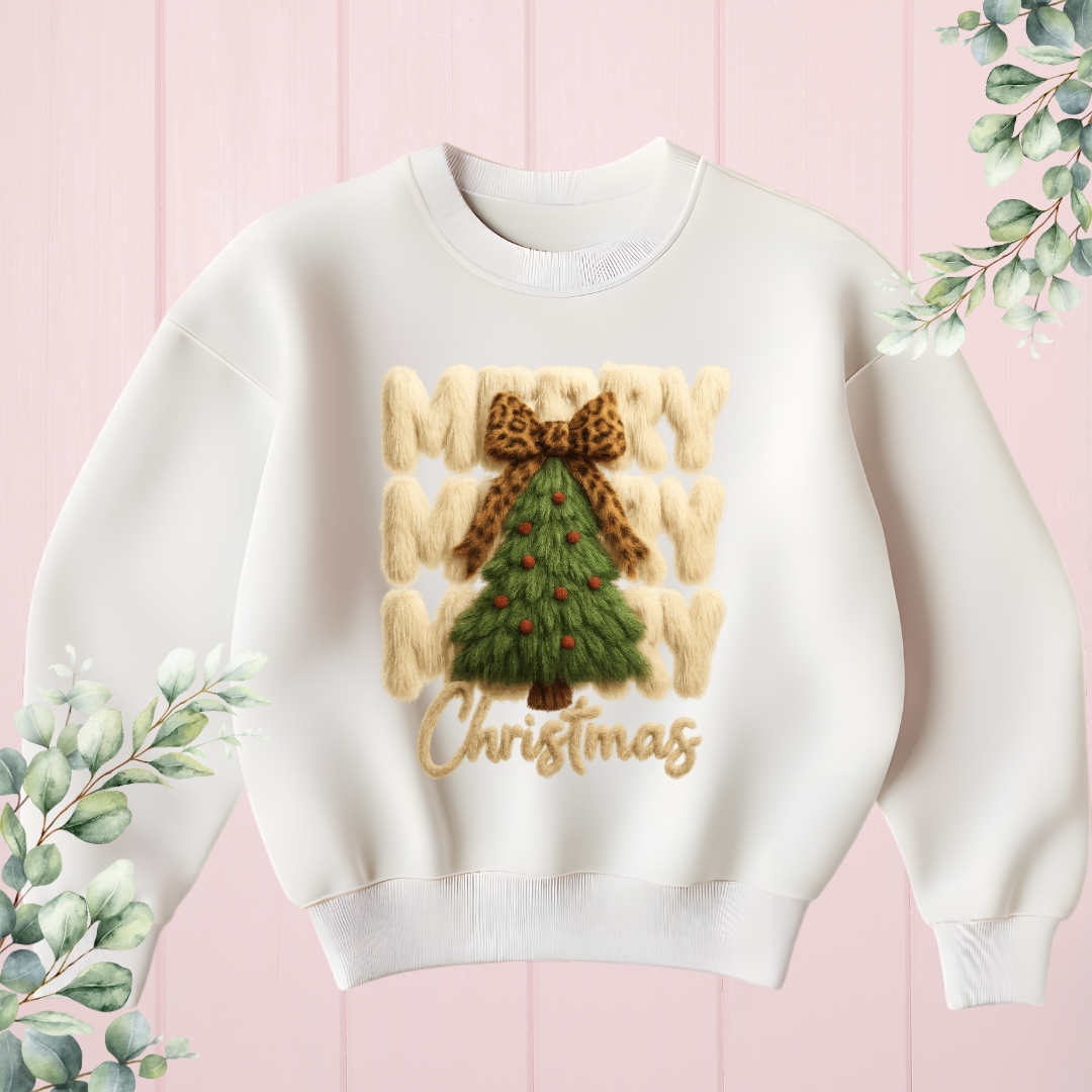 Beige Faux Fur Merry Christmas Crewneck