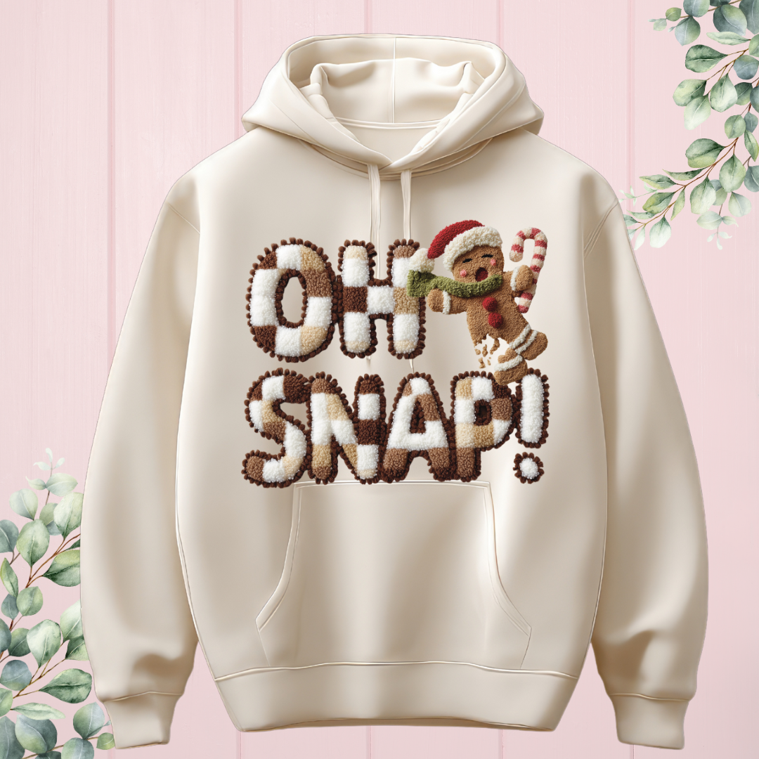 Beige Faux Yarn "Oh Snap" Gingerbread Hoodie