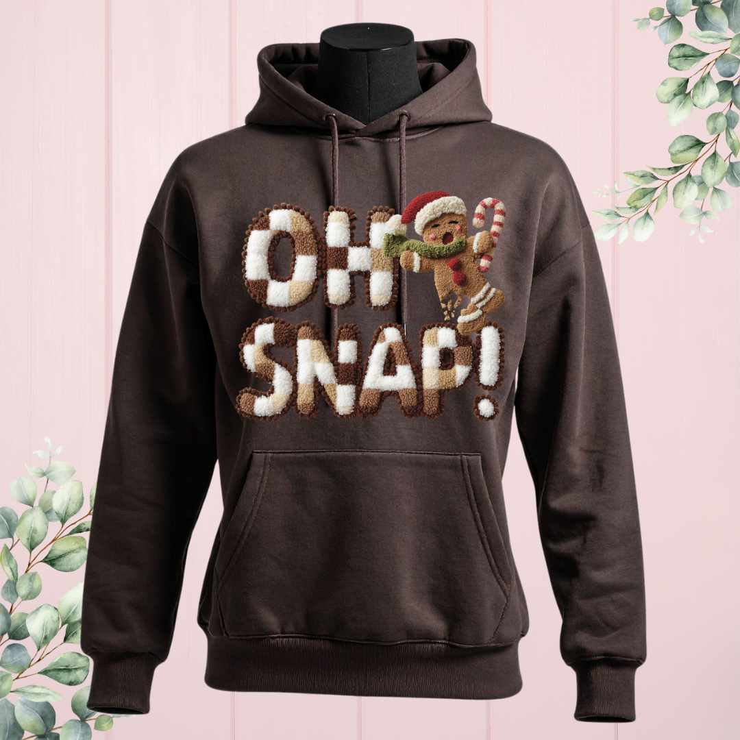 Beige Faux Yarn "Oh Snap" Gingerbread Hoodie