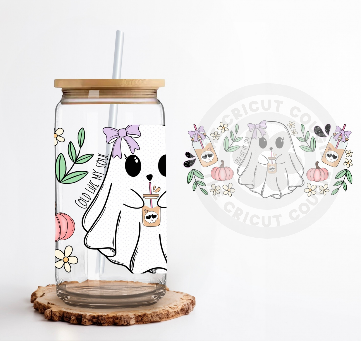 Cold Like My Soul Ghost Floral Print Clear 16 oz. Glass Cup