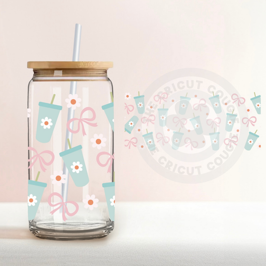 Tumbler Coquette Bows Print Clear 16 oz. Glass Cup