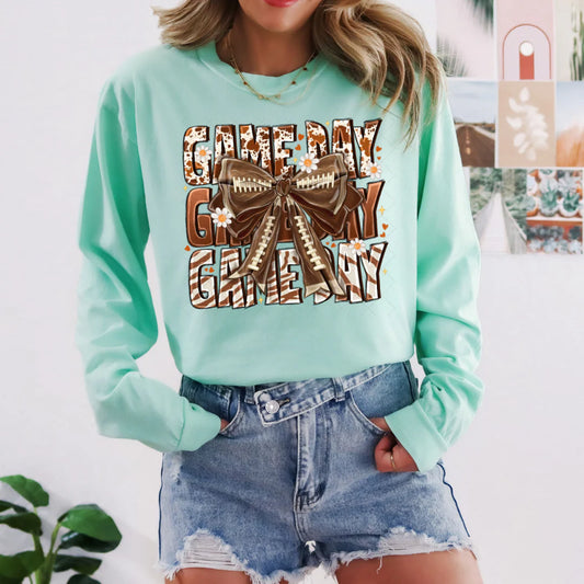 Game Day Coquette Bow Football T-Shirt
